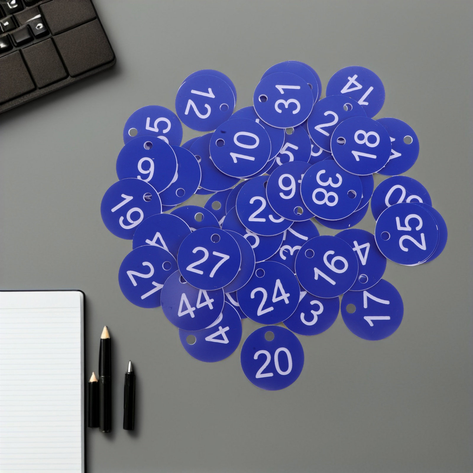 Home Office Number - 50 stuks opberg-sleutelhangers met plastic nummerlabels,