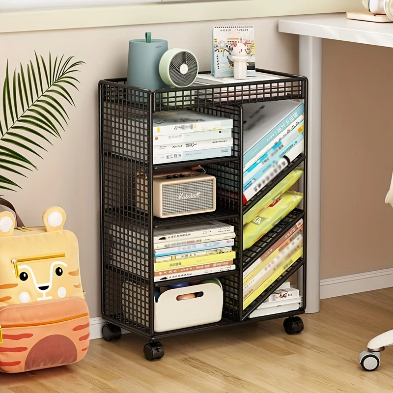 Home Office Shed - Rollende boekenwagen - Metalen mobiele boekenplank,