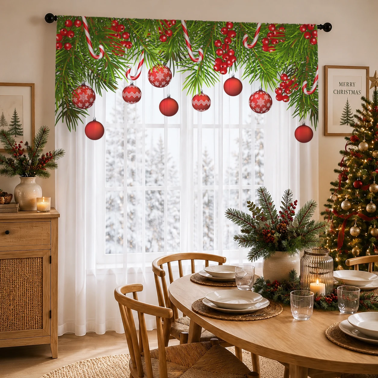 Home Office With Plants - Kerstgradiënt transparant gordijn, goede kwaliteit lichtreducerende