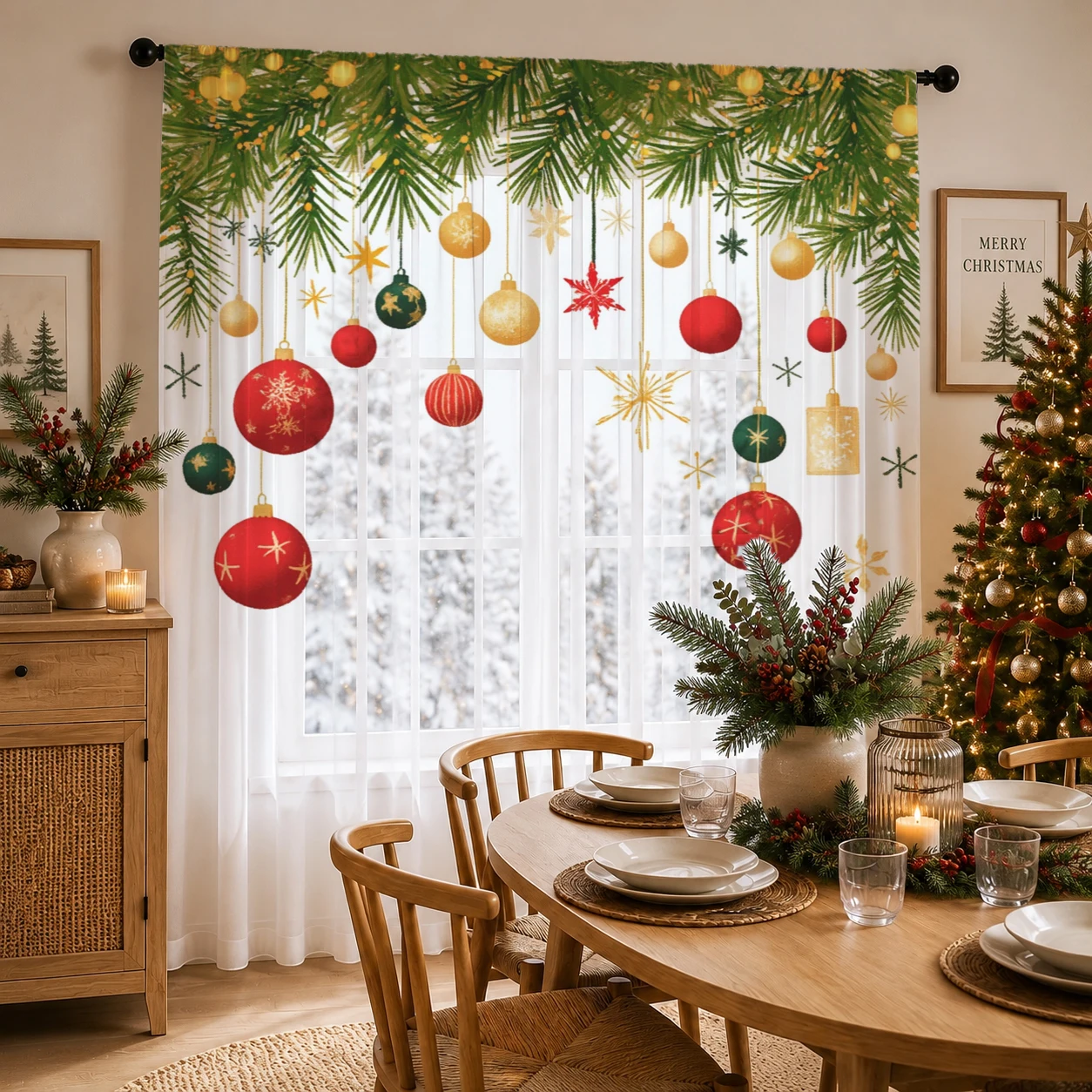 Home Office With Plants - Kerstgradiënt transparant gordijn, goede kwaliteit lichtreducerende