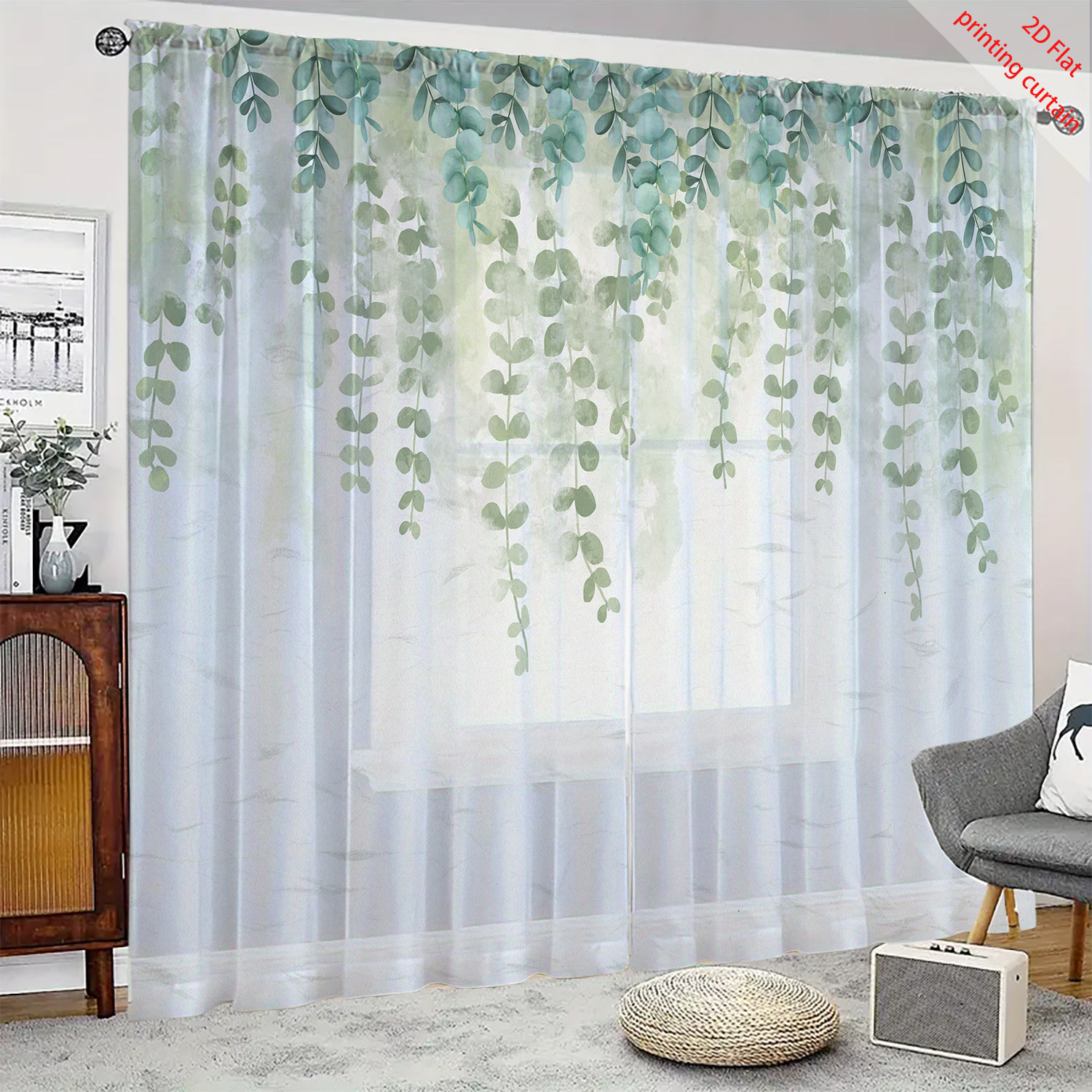 Bedrukt transparant gaasgordij - Home Office With Plants recensie en prijs