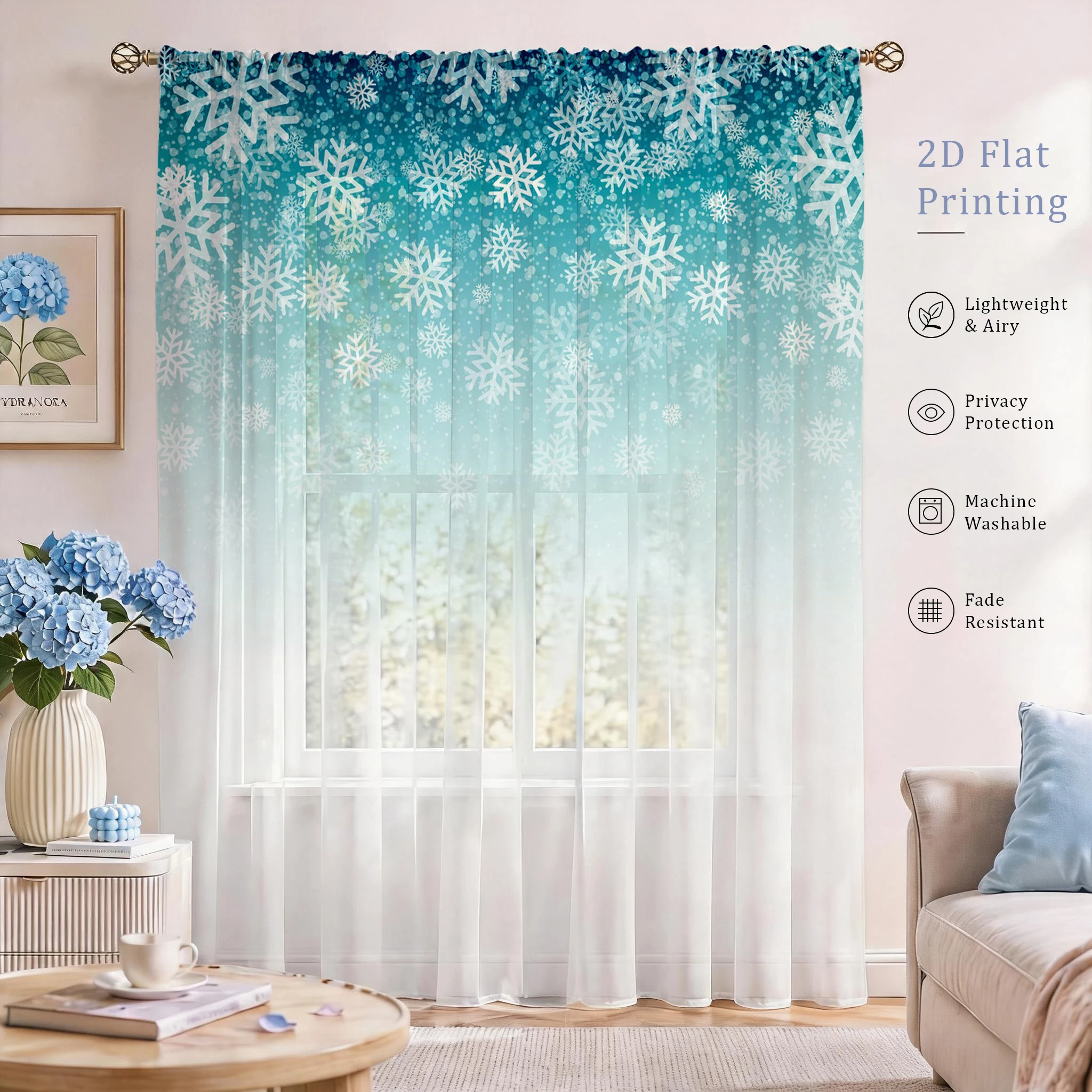 Floral Gradient Sheer Curtain, - Home Office With Plants recensie en prijs
